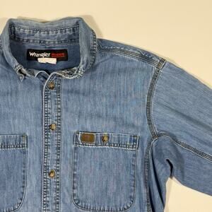Wrangler Riggs Workwear Men's Long Sleeve Denim Button Down Shirt Size L